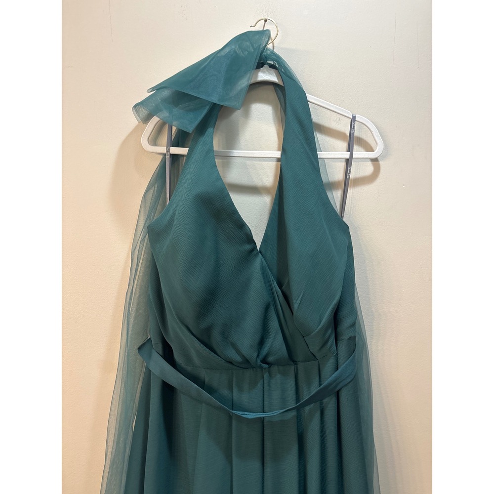 White by Vera Wang Teal Green Halter Chiffon Gown Dress Plus Size 20 Bridesmaid - Picture 2 of 11